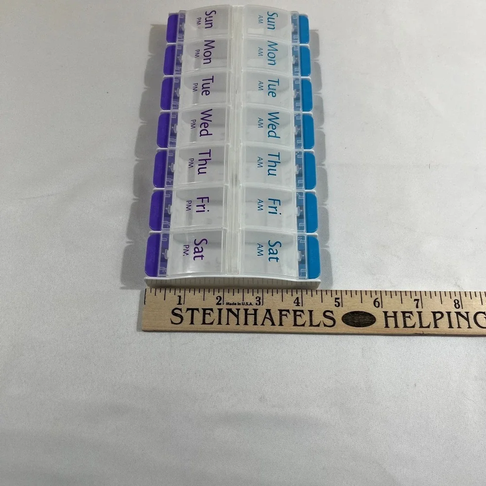 7 Day AM PM Weekly Pill Organizer Large Push Button Medicine Box Case 2 /Day
